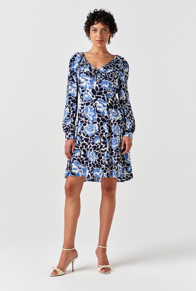 Remi Floral Crepe V Neck Short Dress