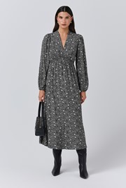 Petal Crepe V Neck Midi Waisted Dress