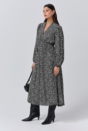 Petal Crepe V Neck Midi Waisted Dress