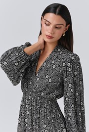 Petal Crepe V Neck Midi Waisted Dress