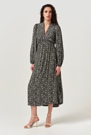 Petal Crepe V Neck Midi Waisted Dress