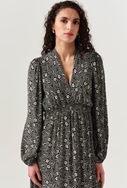 Petal Crepe V Neck Midi Waisted Dress