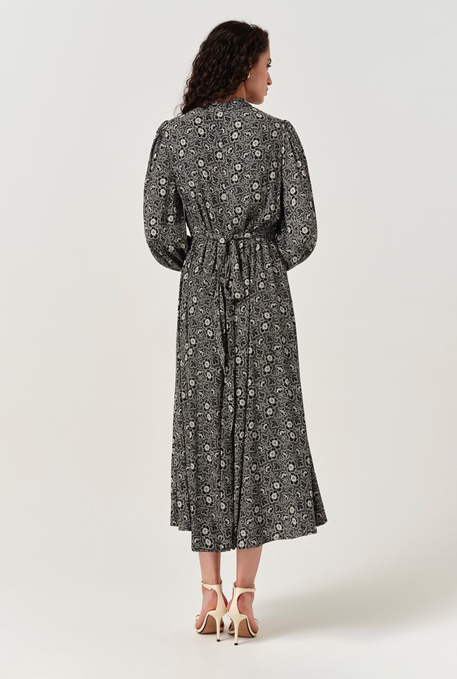 Petal Crepe V Neck Midi Waisted Dress