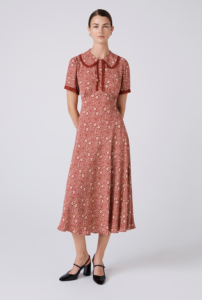 Taylor Floral Crepe Midi Tea Dress