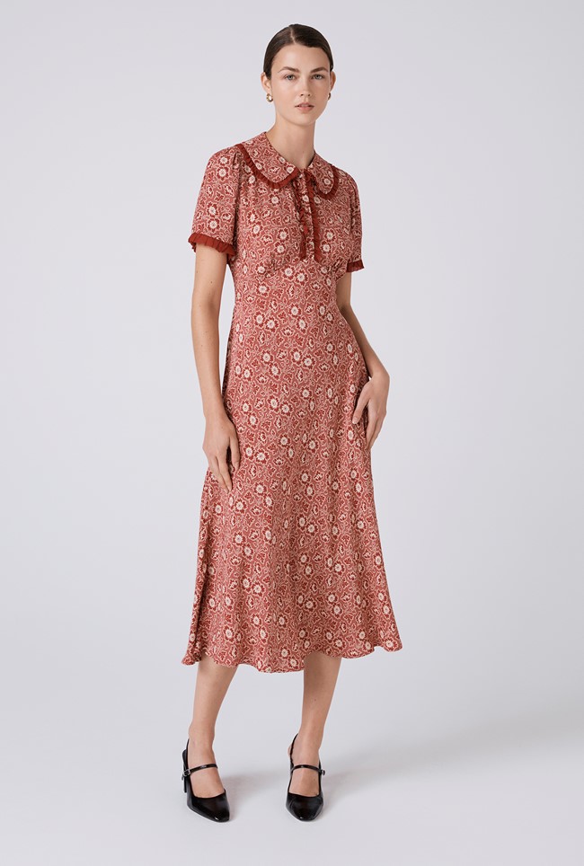 Taylor Floral Crepe Midi Tea Dress