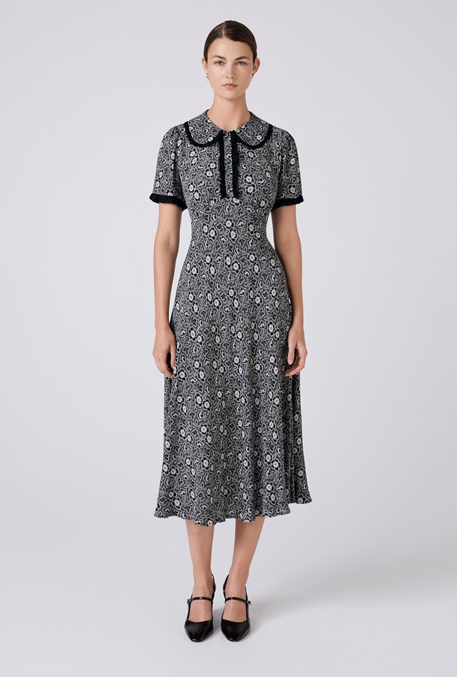 Taylor Floral Crepe Midi Tea Dress