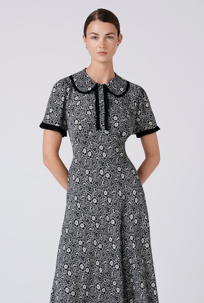 Taylor Floral Crepe Midi Tea Dress