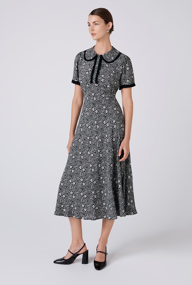 Taylor Floral Crepe Midi Tea Dress