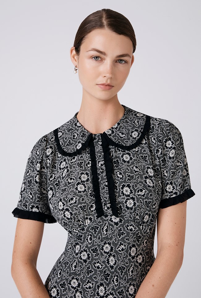 Taylor Floral Crepe Midi Tea Dress