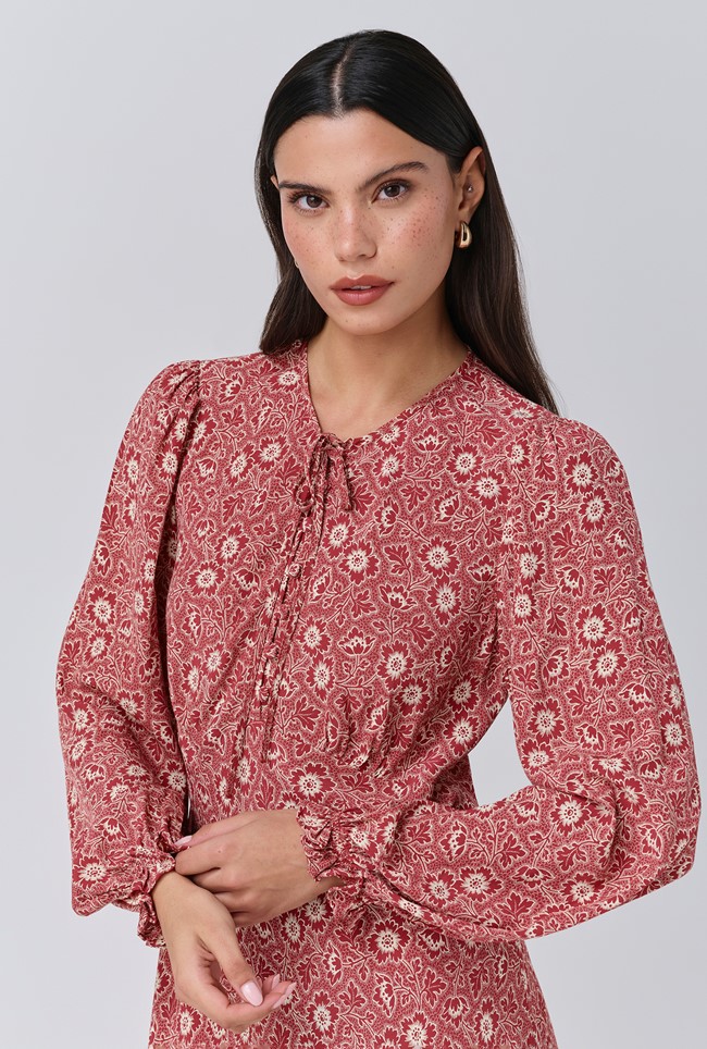Stella Floral Crepe Tie Front Midi Dress