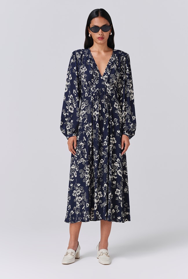 Wren Floral V Neck Midi Dress