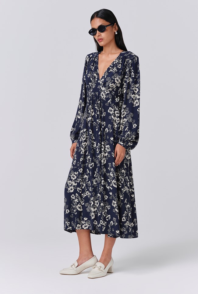 Wren Floral V Neck Midi Dress