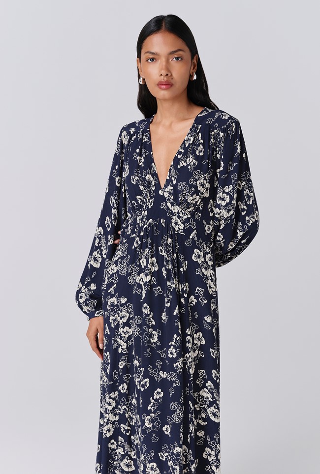 Wren Floral V Neck Midi Dress