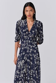 Mia Floral Crepe V Neck Midi Dress
