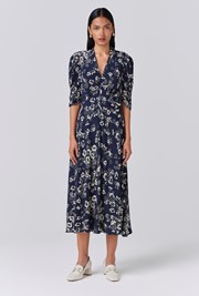 Mia Floral Crepe V Neck Midi Dress
