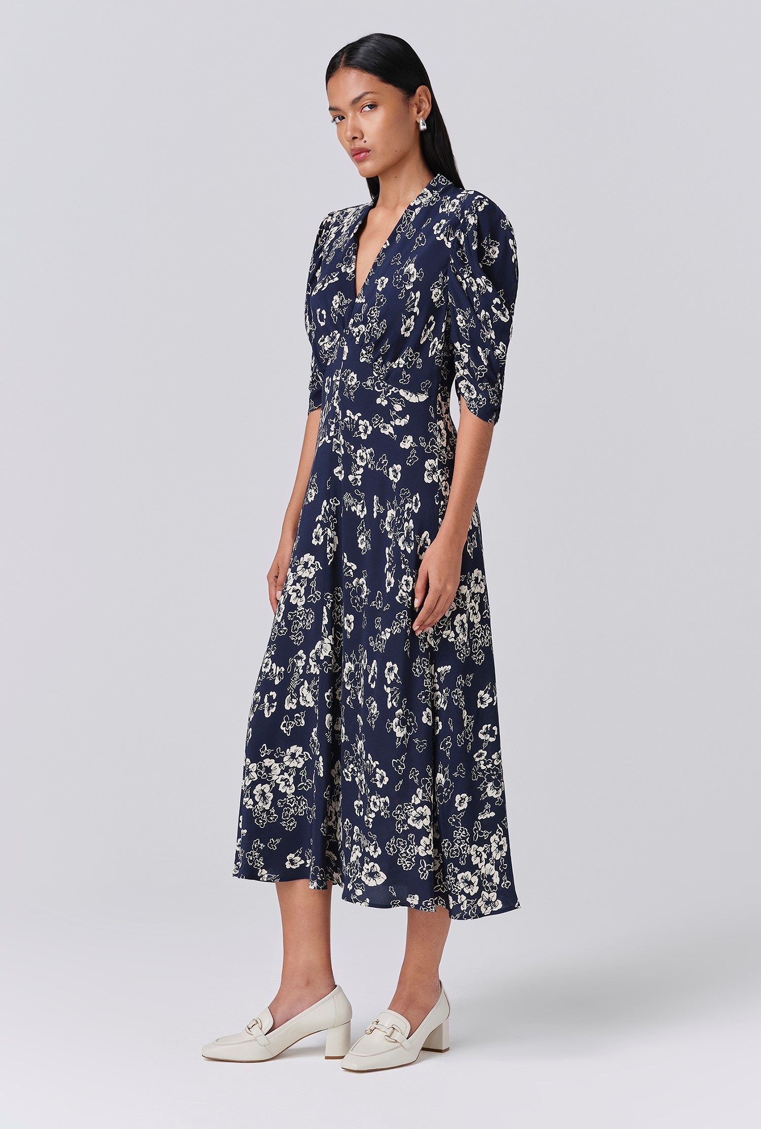 Mia Floral Crepe V Neck Midi Dress | Ghost London