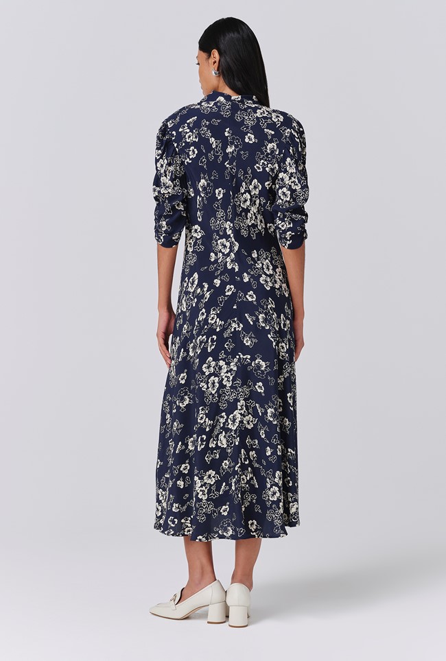 Mia Floral Crepe V Neck Midi Dress