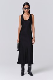 Palm Satin Scoop Neck Midi Slip Dress