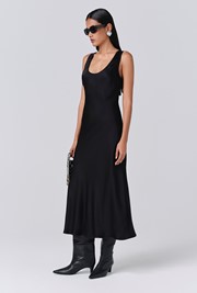 Palm Satin Scoop Neck Midi Slip Dress