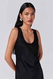 Palm Satin Scoop Neck Midi Slip Dress