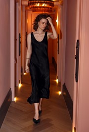 Palm Satin Scoop Neck Midi Slip Dress