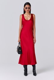 Palm Satin Scoop Neck Midi Slip Dress