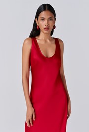 Palm Satin Scoop Neck Midi Slip Dress