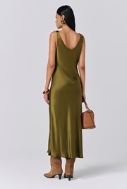 Palm Satin Scoop Neck Midi Slip Dress