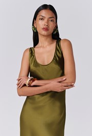 Palm Satin Scoop Neck Midi Slip Dress