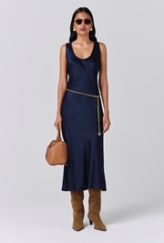 Palm Satin Scoop Neck Midi Slip Dress