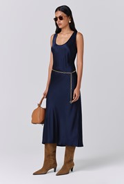 Palm Satin Scoop Neck Midi Slip Dress