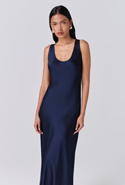 Palm Satin Scoop Neck Midi Slip Dress