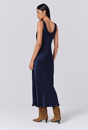 Palm Satin Scoop Neck Midi Slip Dress