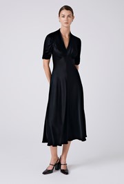 Mia Satin V Neck Midi Tea Dress