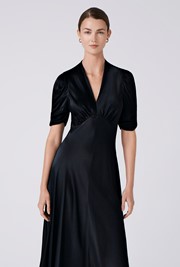 Mia Satin V Neck Midi Tea Dress