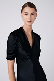 Mia Satin V Neck Midi Tea Dress