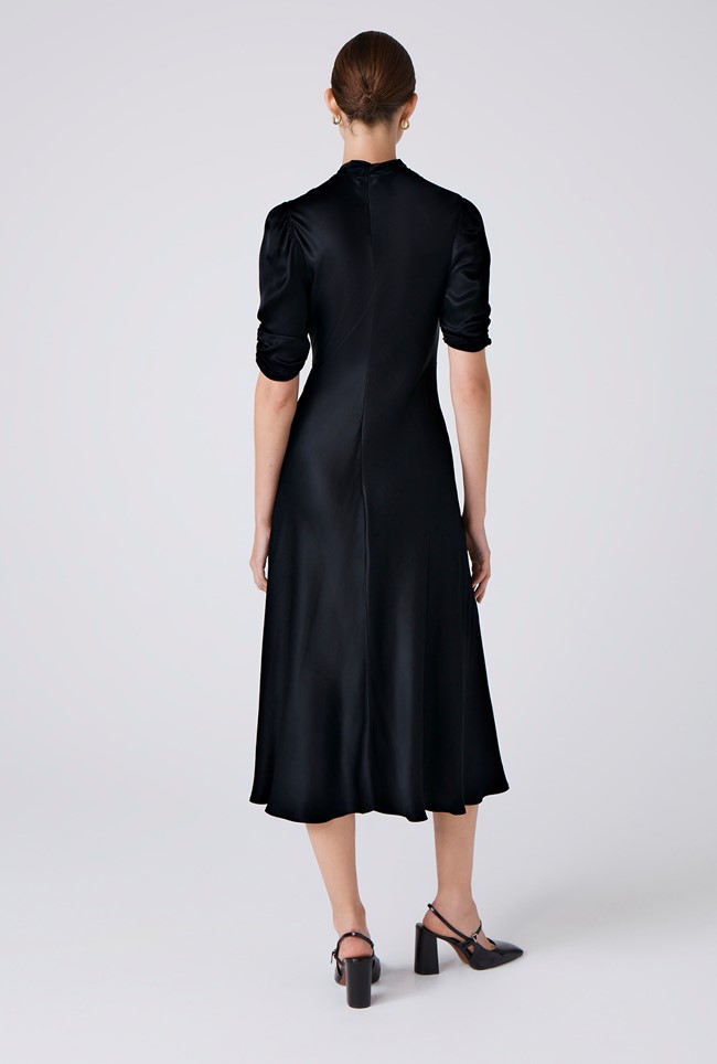 Mia Satin V Neck Midi Tea Dress