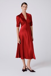Mia Satin V Neck Midi Tea Dress