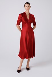 Mia Satin V Neck Midi Tea Dress