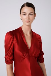 Mia Satin V Neck Midi Tea Dress