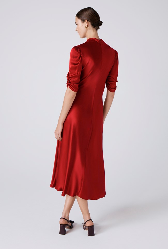 Mia Satin V Neck Midi Tea Dress