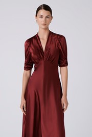 Mia Satin V Neck Midi Tea Dress