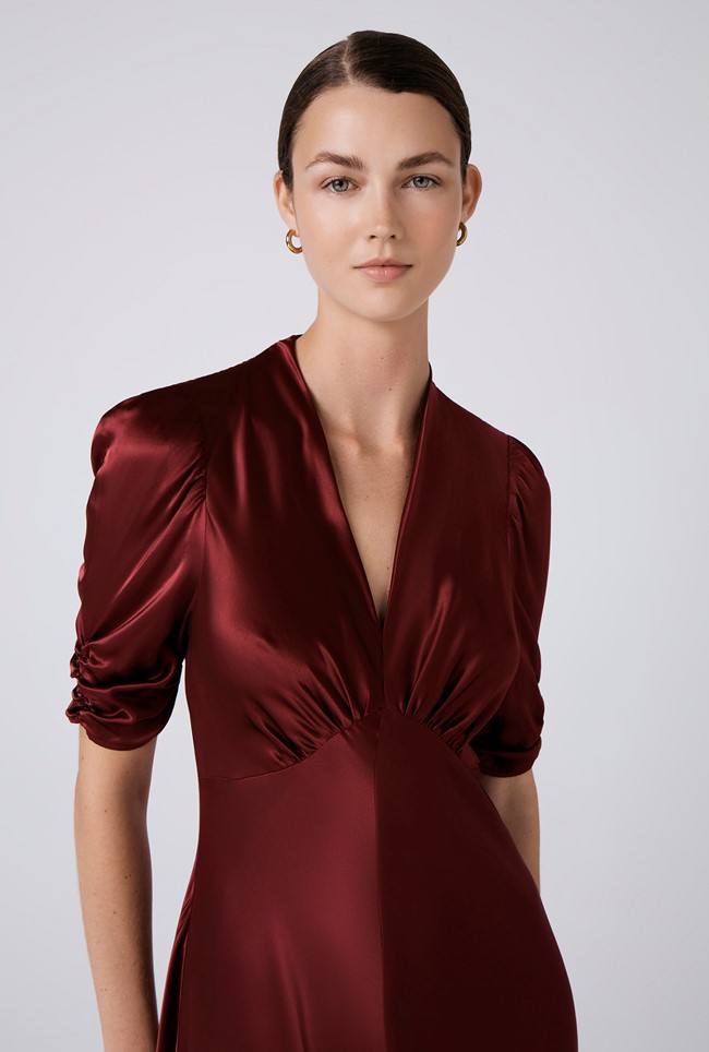 Mia Satin V Neck Midi Tea Dress