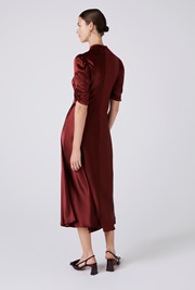 Mia Satin V Neck Midi Tea Dress