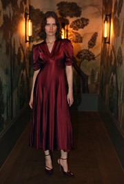 Mia Satin V Neck Midi Tea Dress