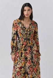 Aurora Floral Crepe V Neck Midi Dress