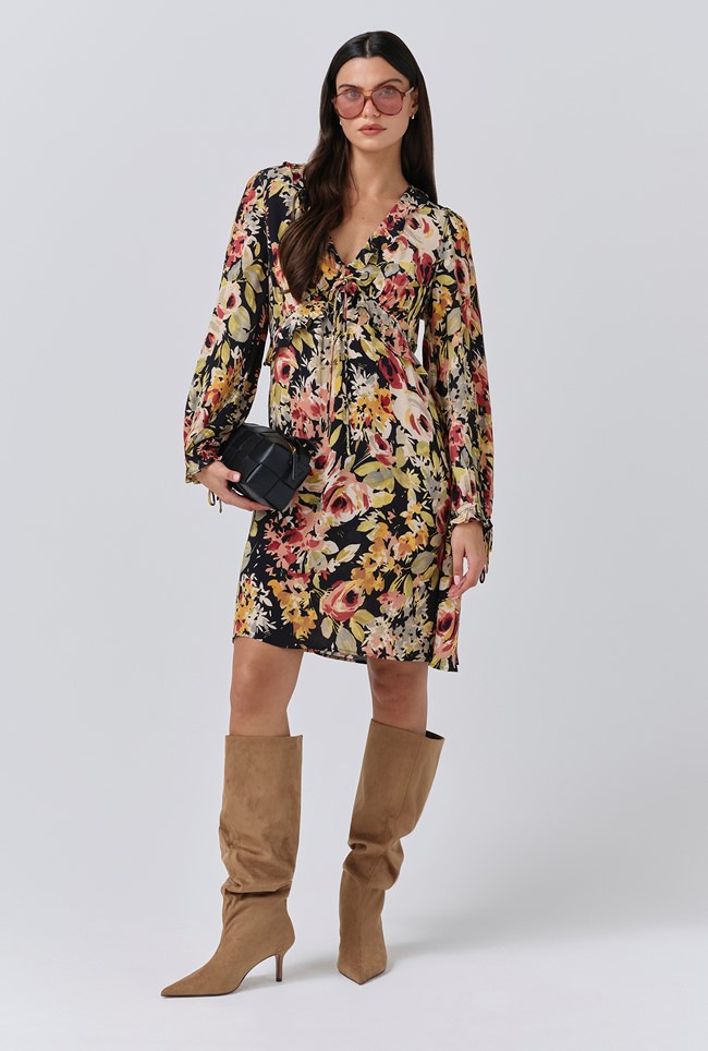 Billie Floral Crepe V Neck Short Dress