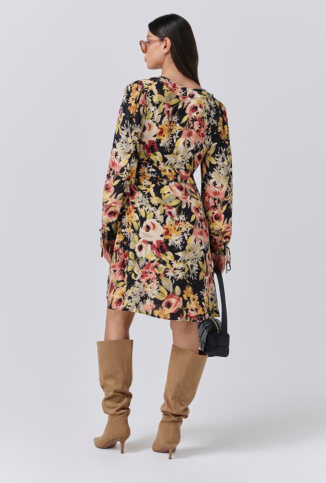 Billie Floral Crepe V Neck Short Dress