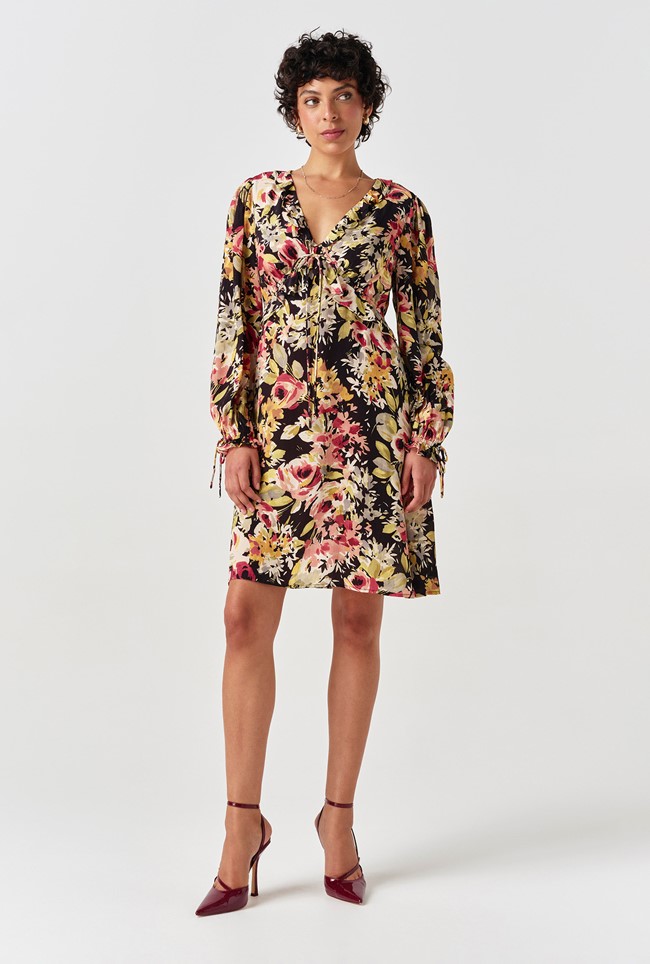 Billie Floral Crepe V Neck Short Dress