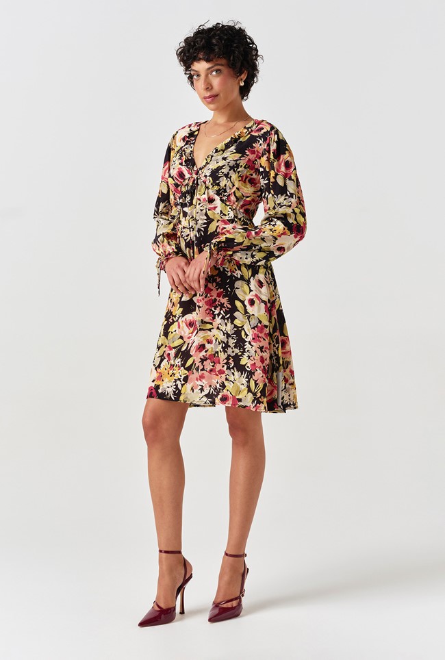 Billie Floral Crepe V Neck Short Dress